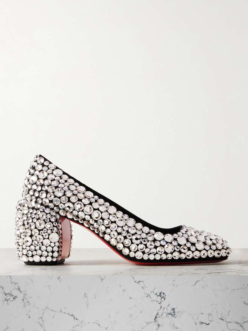 Christian Louboutin Minny Maxi 70 Crystal-embellished Suede Pumps