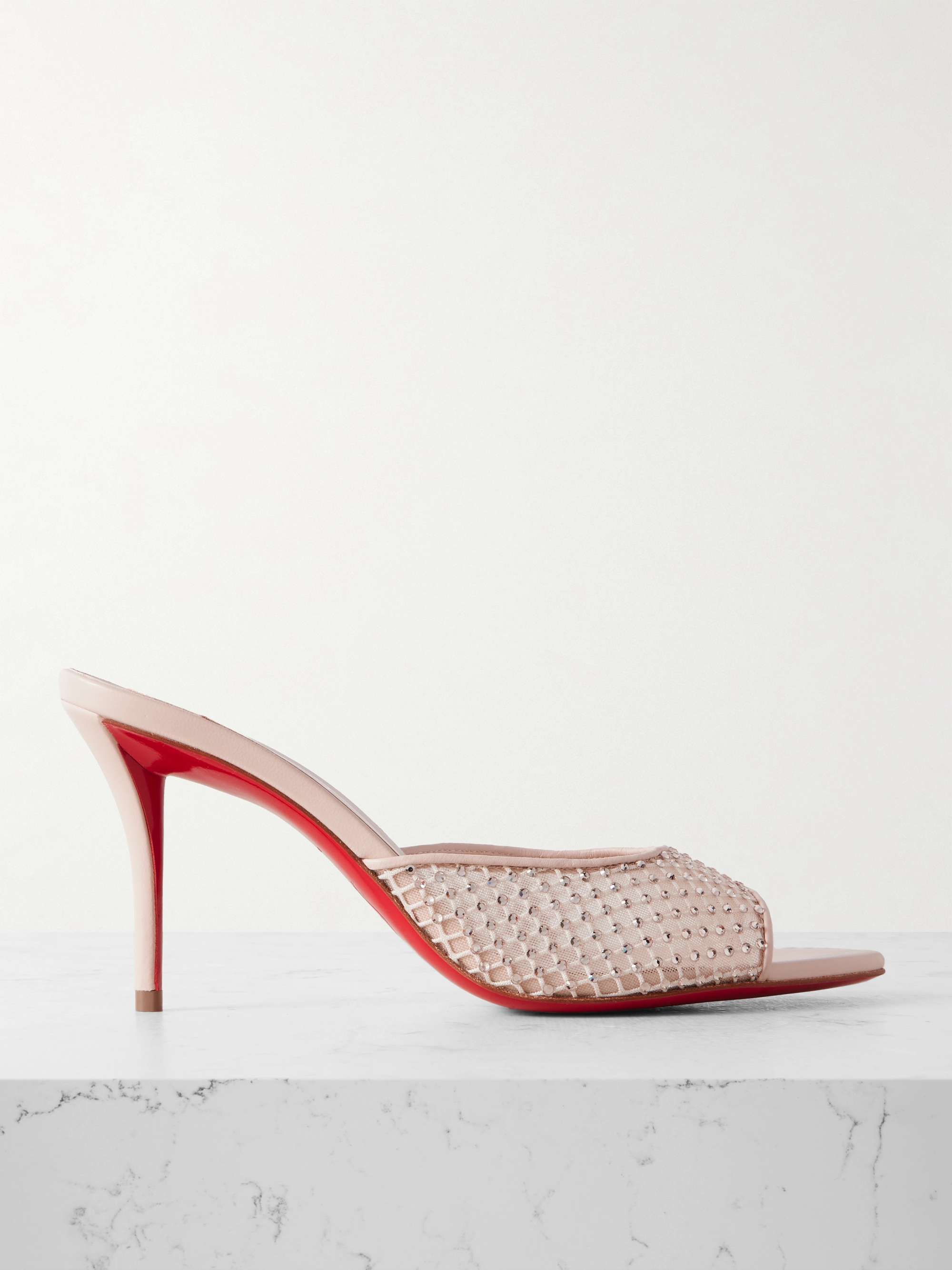 CHRISTIAN LOUBOUTIN Apostropha 80 crystal embellished leather trimmed mesh mules NET A PORTER