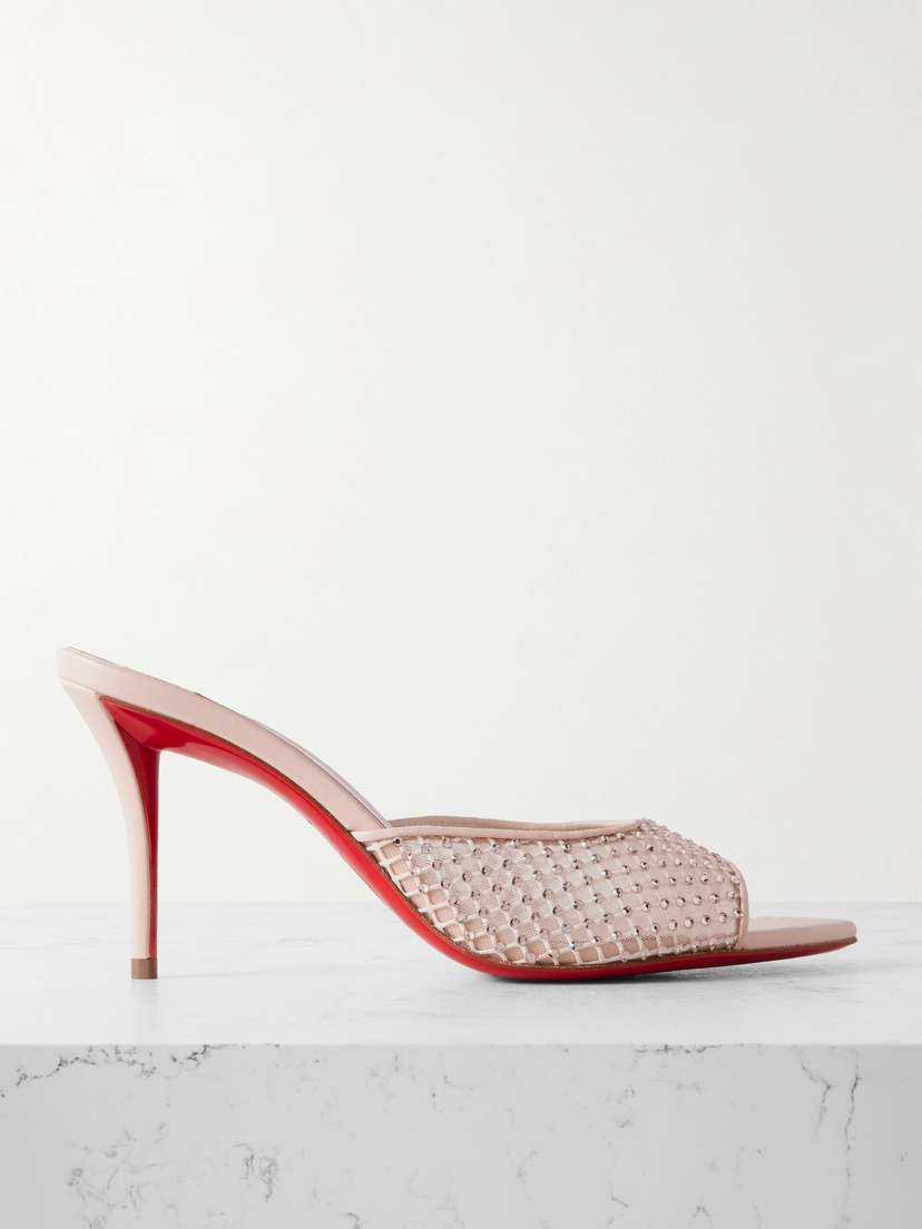 Christian Louboutin Apostropha 80 Crystal-embellished Leather-trimmed Mesh Mules