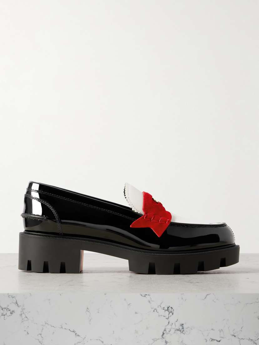 Christian Louboutin Penny Velour-trimmed Leather Loafers