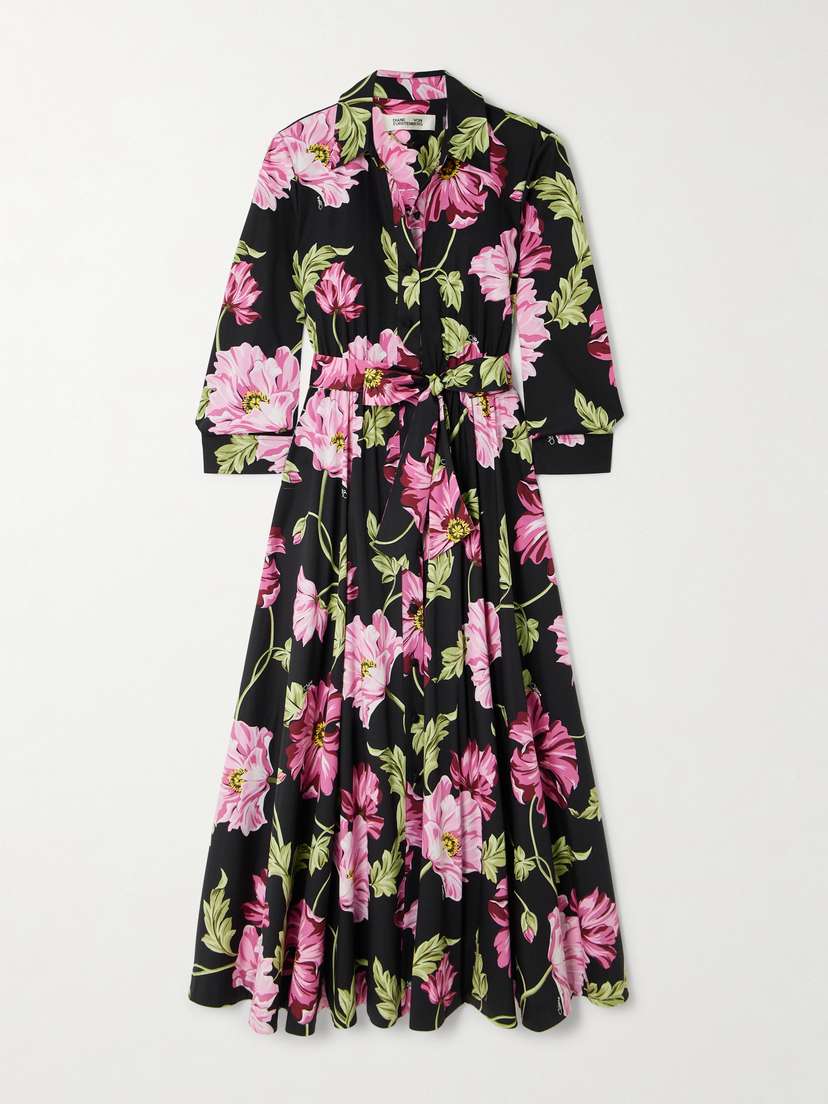 Diane von Furstenberg Blaine Floral-print Stretch-cotton Poplin Midi Shirt Dress