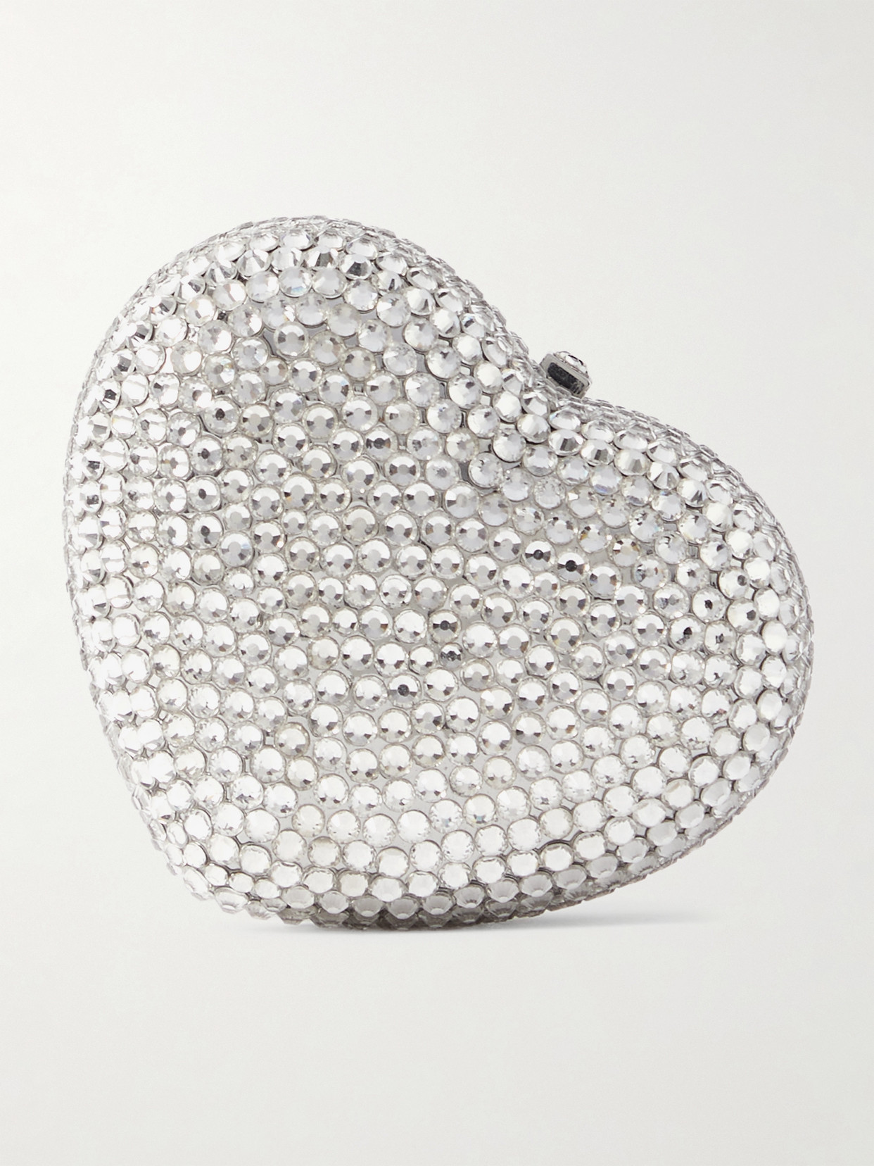 Judith Leiber Heart Mini Crystal-embellished Silver-tone Pill Box In Brown