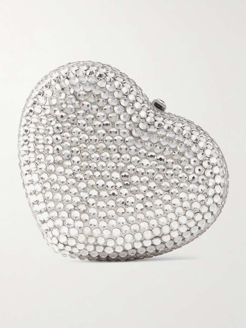 Judith Leiber Couture Heart Mini Crystal-embellished Silver-tone Pill Box