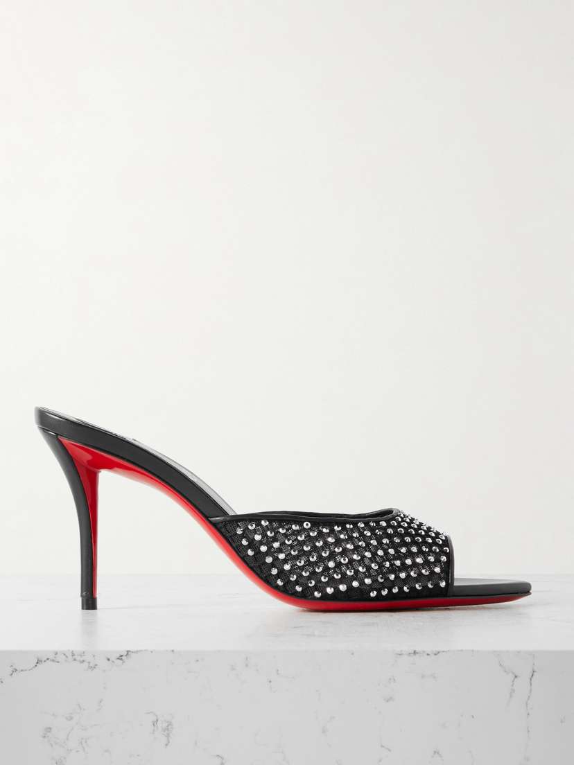 Christian Louboutin Apostropha 80 Crystal-embellished Leather-trimmed Mesh Mules