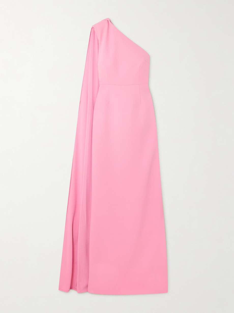 odetta one-shoulder cape-effect textured-crepe gown