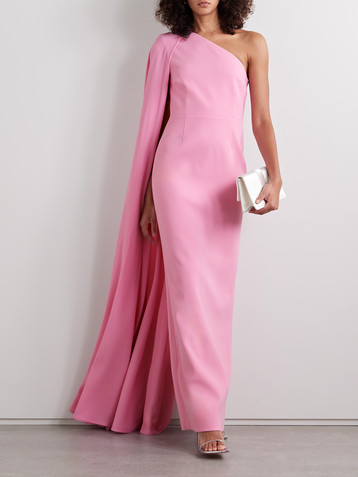 Rebecca Vallance Odetta one-shoulder cape-effect textured-crepe gown