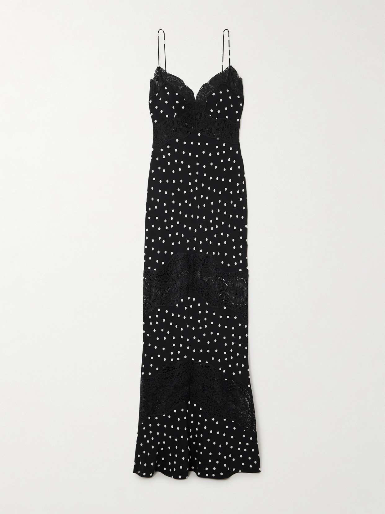 Rebecca Vallance - Celyn Lace-trimmed Polka-dot Crepe Maxi Dress - Black