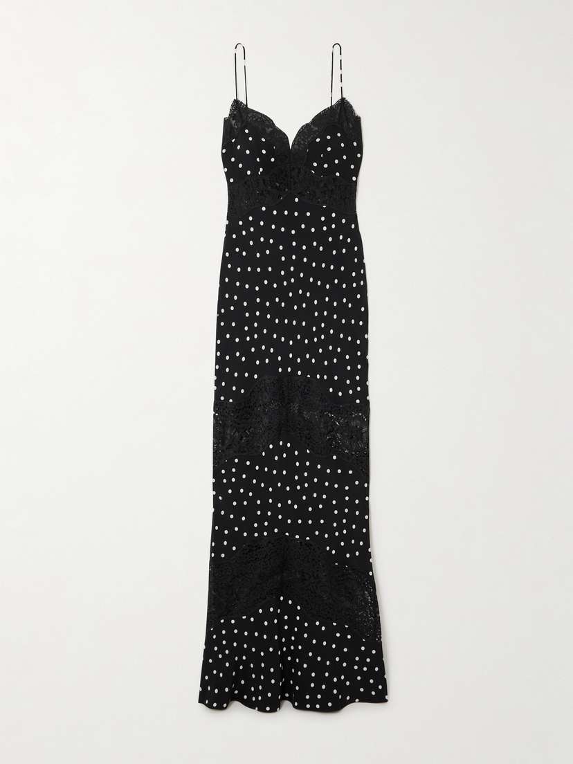 Rebecca Vallance Celyn Lace-trimmed Polka-dot Crepe Maxi Dress - UK 14