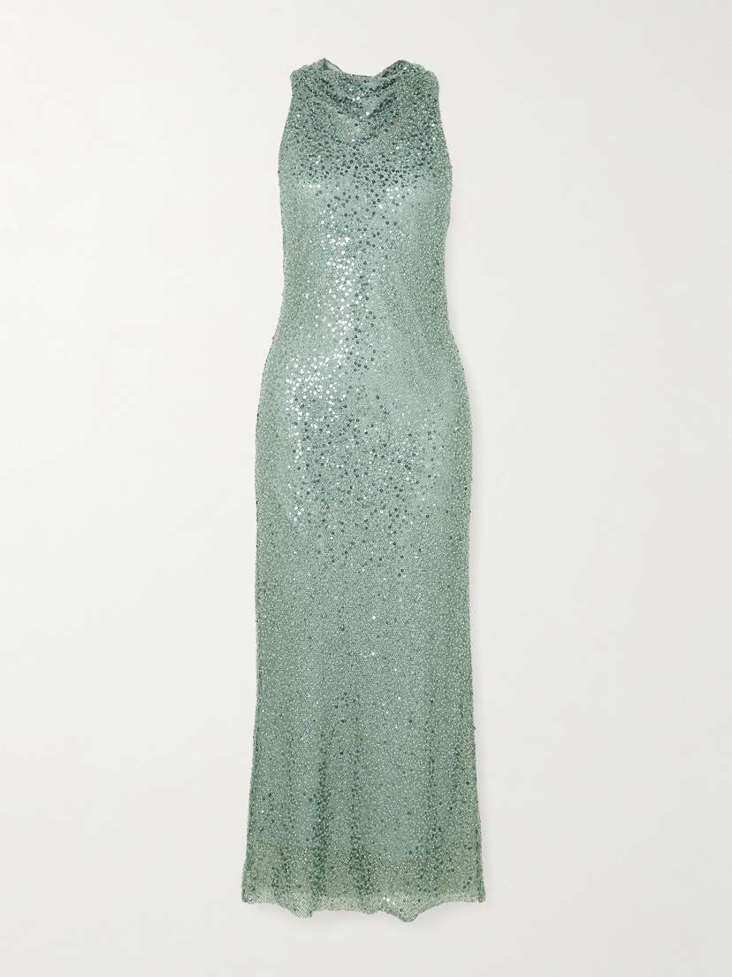 Rebecca Vallance Nixie Open-back Embellished Metallic Mesh Midi Dress