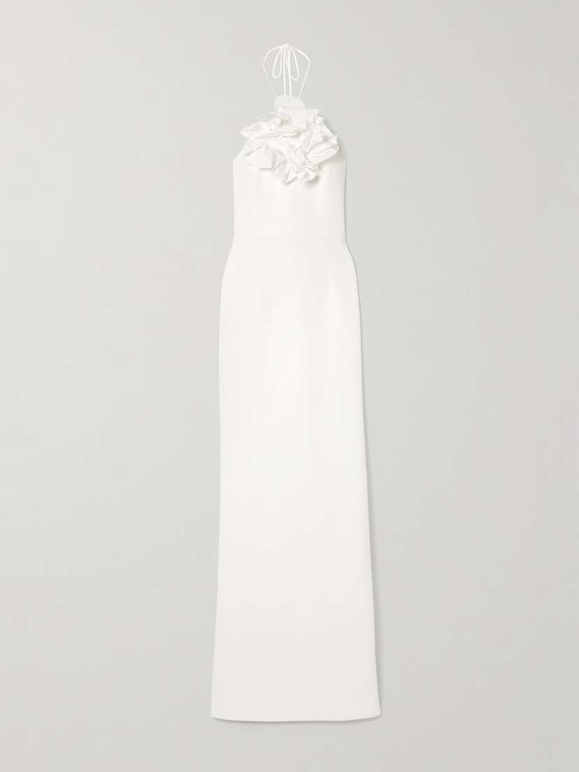 Rebecca Vallance Odetta Appliquéd Textured-crepe Halterneck Gown
