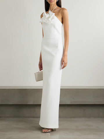 Rebecca Vallance Odetta appliquéd textured-crepe halterneck gown