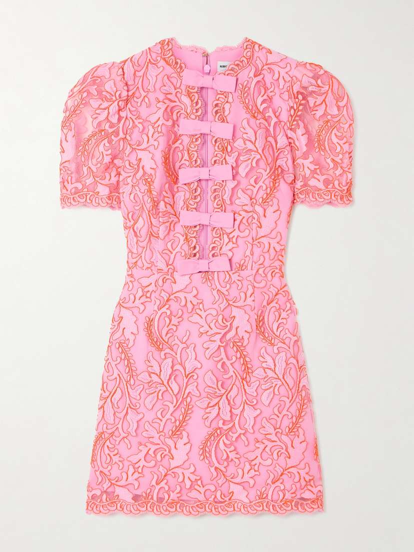 Rebecca Vallance Maribella Bow-detailed Embroidered Tulle Mini Dress