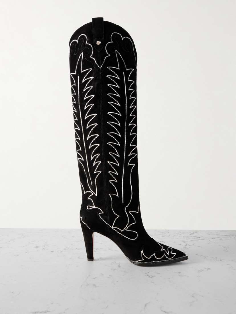 Christian Louboutin Santia Botta Crystal-embellished Suede Knee Boots