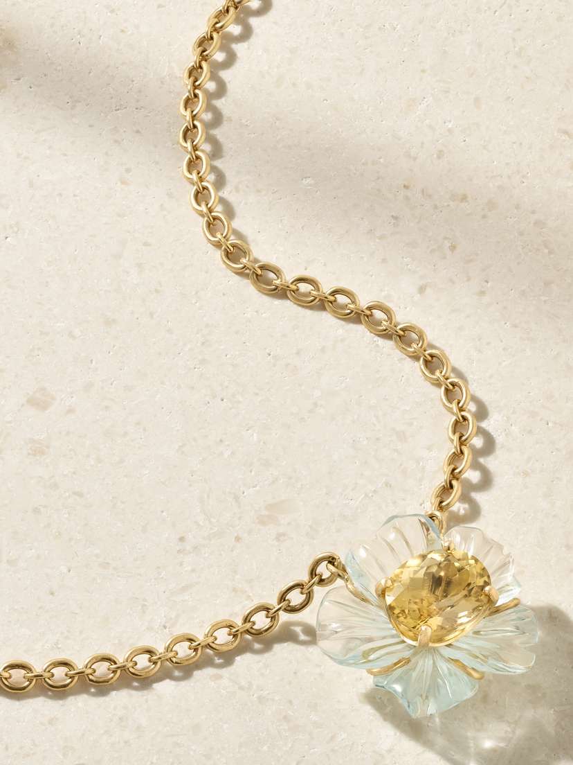 Irene Neuwirth Tropical Flower 18-karat Gold, Aquamarine And Tourmaline Necklace