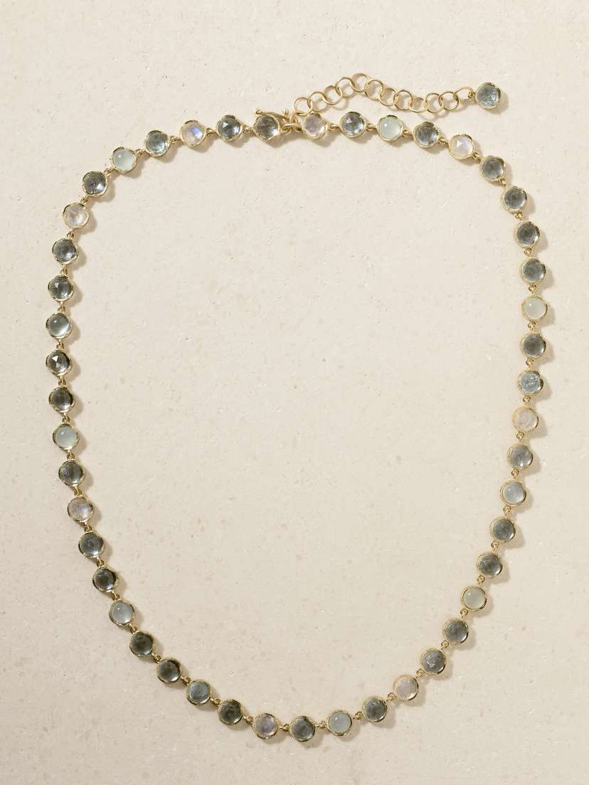 Irene Neuwirth Classic 18-karat Gold, Moonstone And Aquamarine Necklace