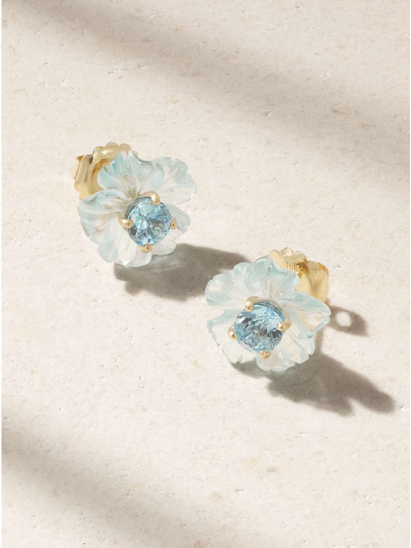 Irene Neuwirth Tropical Flower 18-karat Gold Aquamarine Earrings