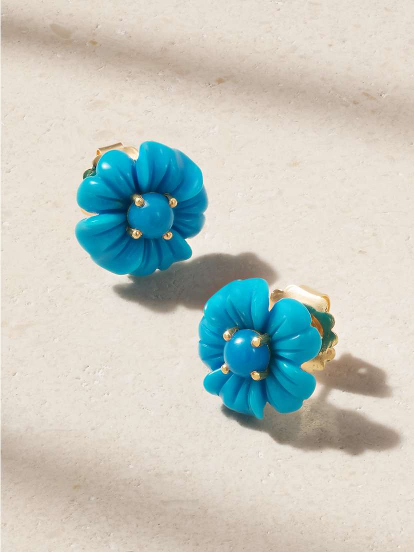 Irene Neuwirth Tropical Flower 18-karat Gold Turquoise Earrings