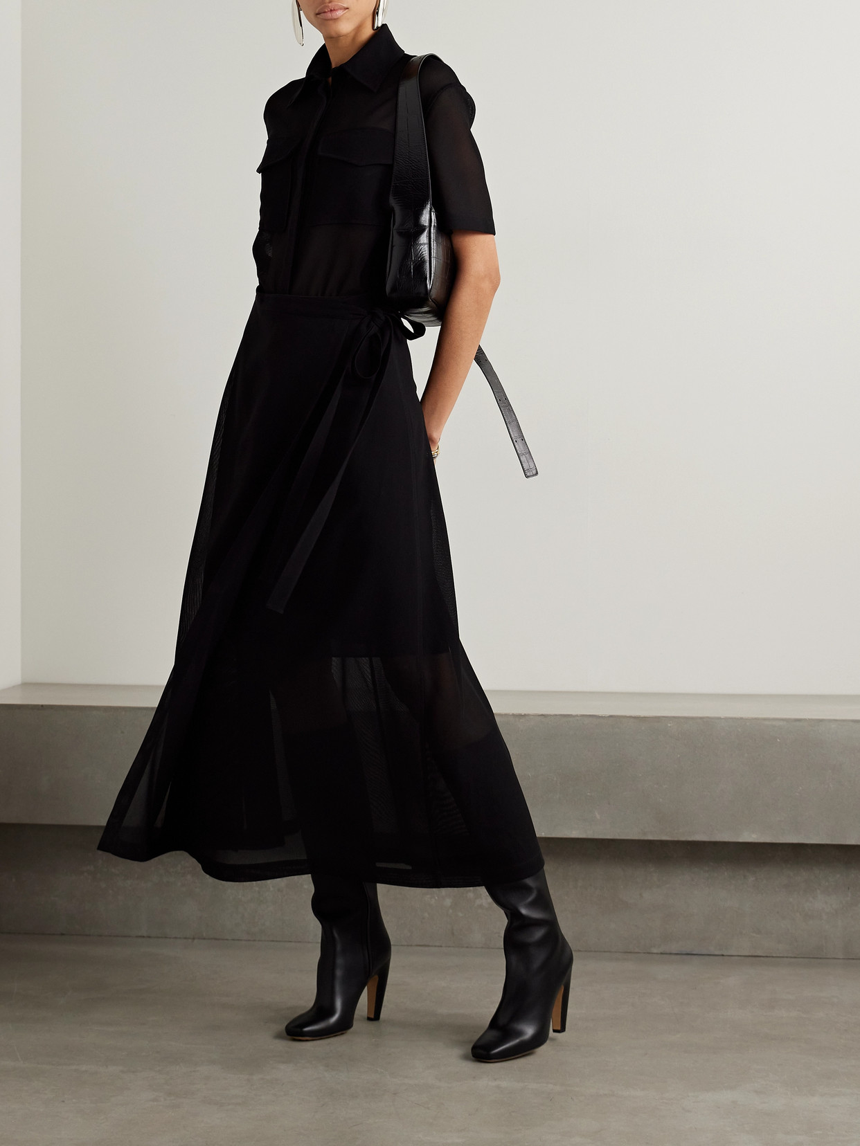 Proenza Schouler Emory Convertible Mesh And Woven Wrap Maxi Dress In Black