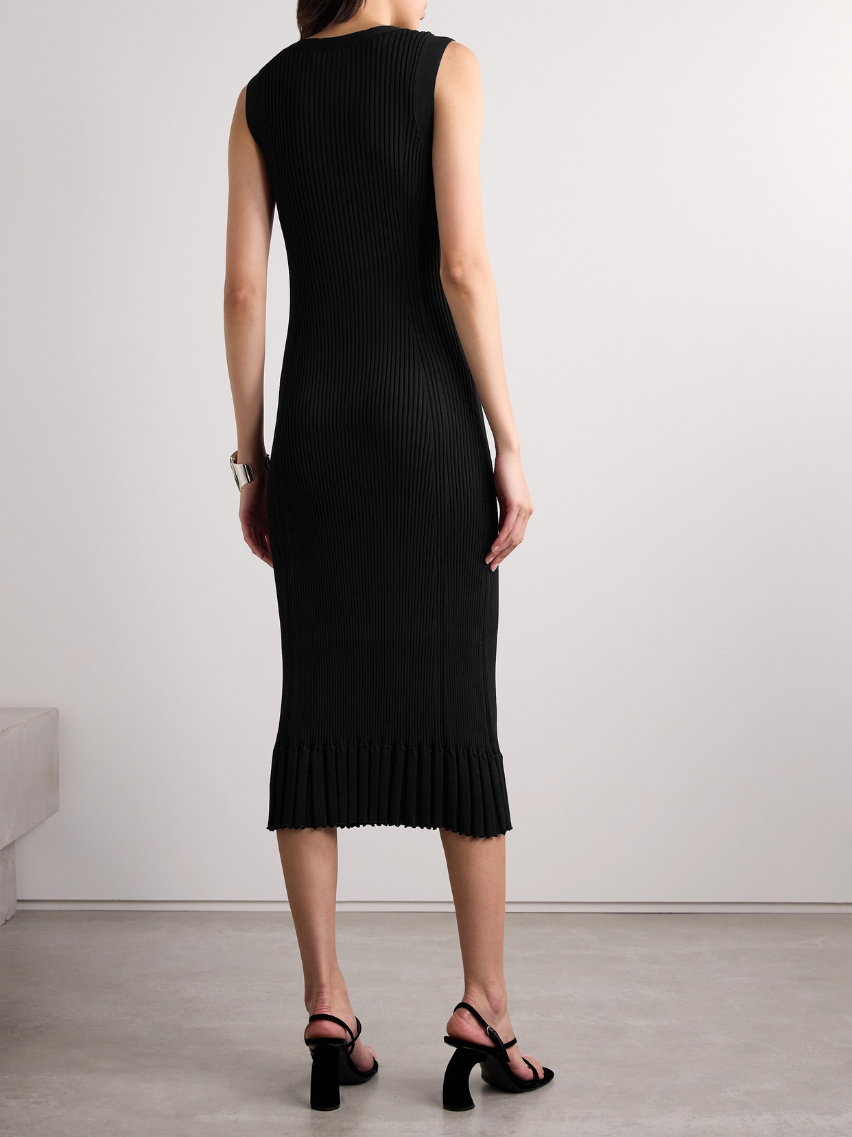 Proenza Schouler Tatum V-neck Ribbed Midi Dress In Black