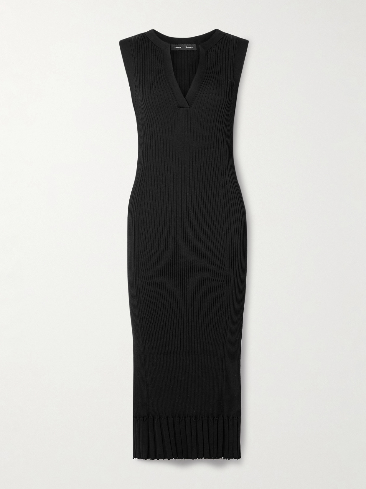 Proenza Schouler Tatum V-neck Ribbed Midi Dress In Black