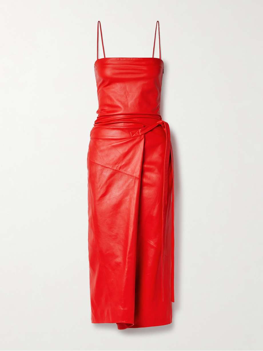 delancy wrap-effect leather midi dress