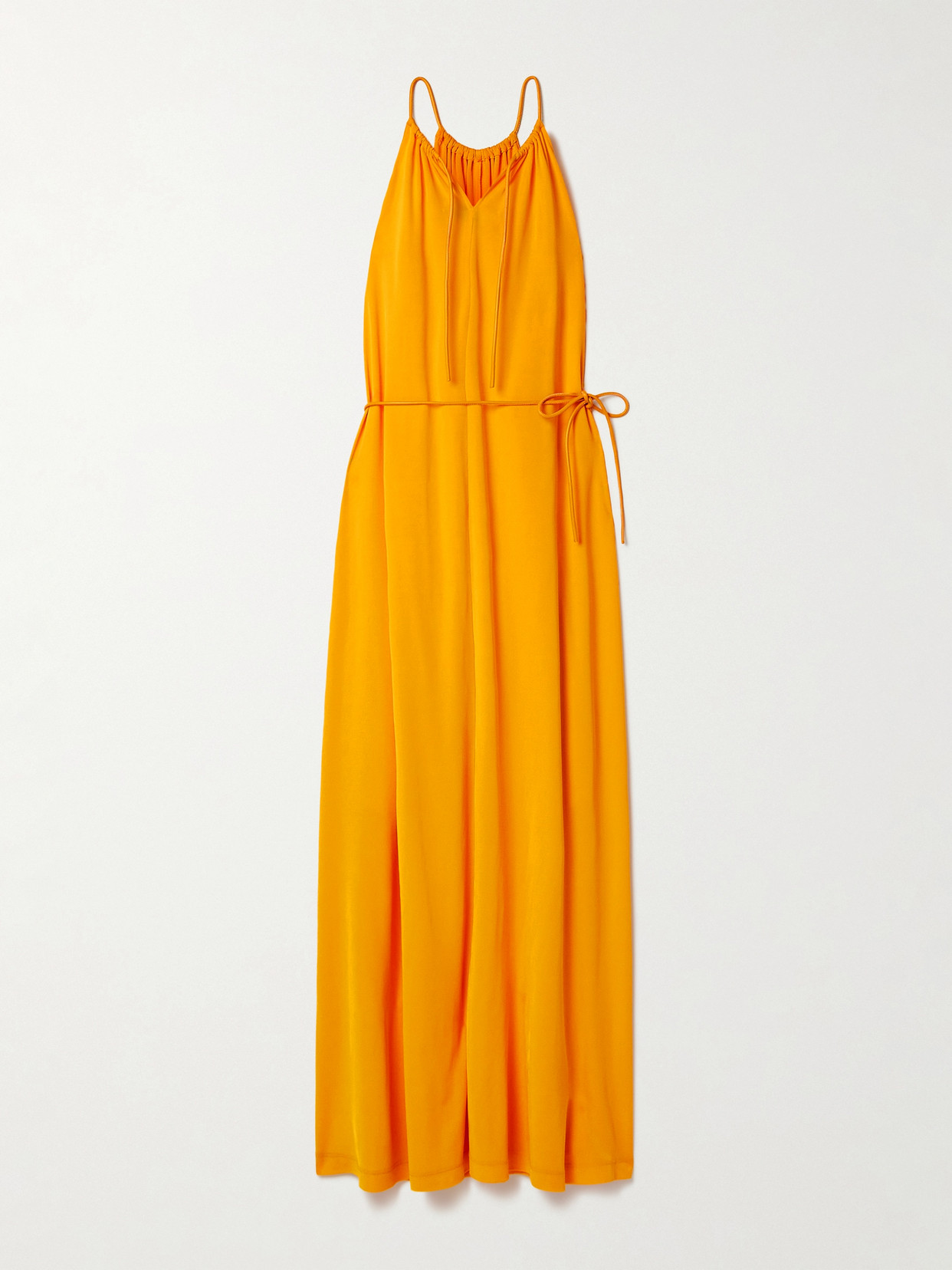 Proenza Schouler White Label - Lenny Leather-trimmed Belted Gathered Jersey Maxi Dress - Yellow