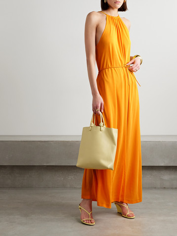 Proenza Schouler White Label Lenny leather-trimmed belted gathered jersey maxi dress