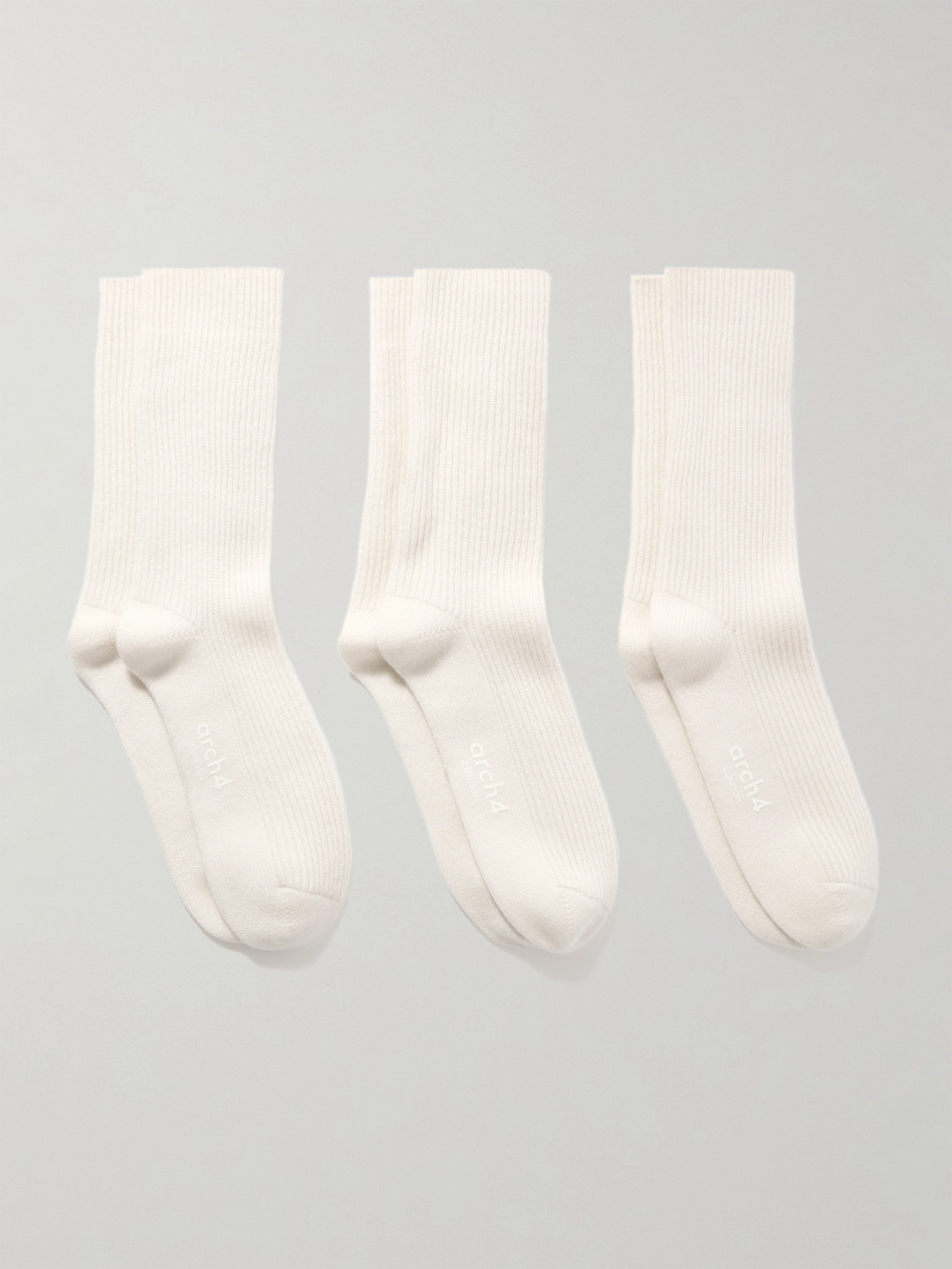 Arch4 Lucia Set Of Three Ribbed Cashmere Socks In White