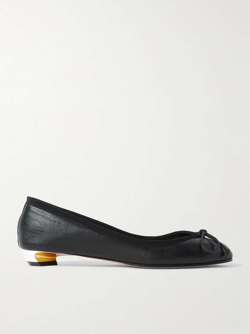 Alexander McQueen Embellished Grosgrain-trimmed Leather Ballet Flats - EU 41