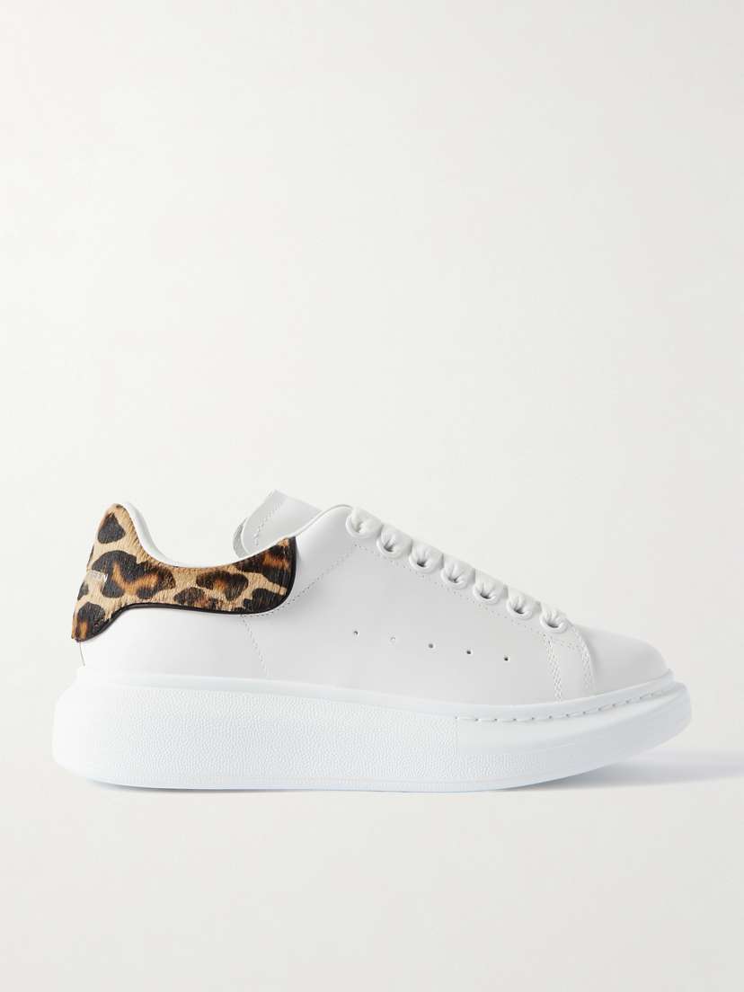 Alexander McQueen Leopard-print Calf Hair-trimmed Leather Exaggerated-sole Sneakers - EU 40
