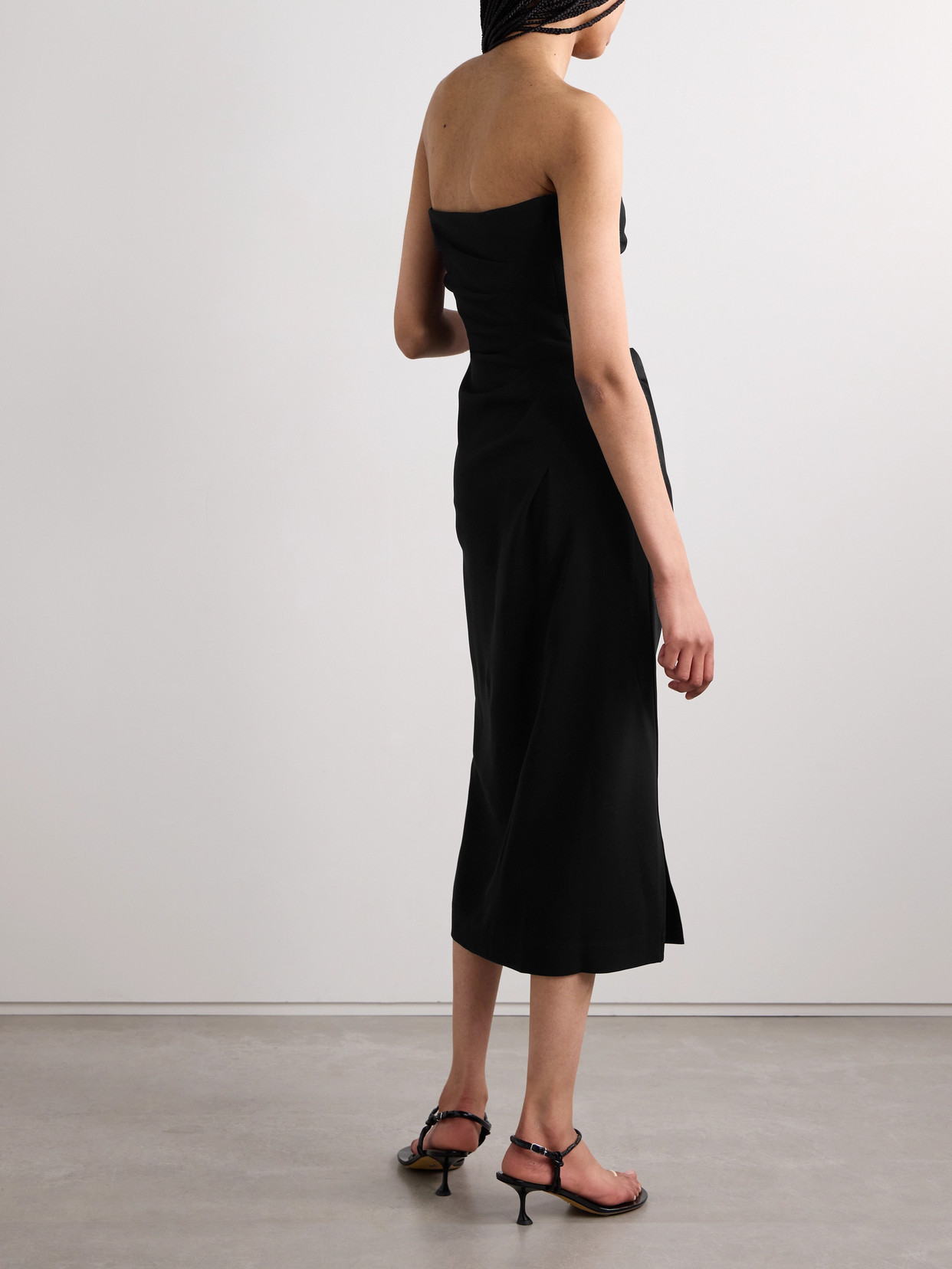 Shop Proenza Schouler Shira Draped Strapless Crepe Midi Dress In Black