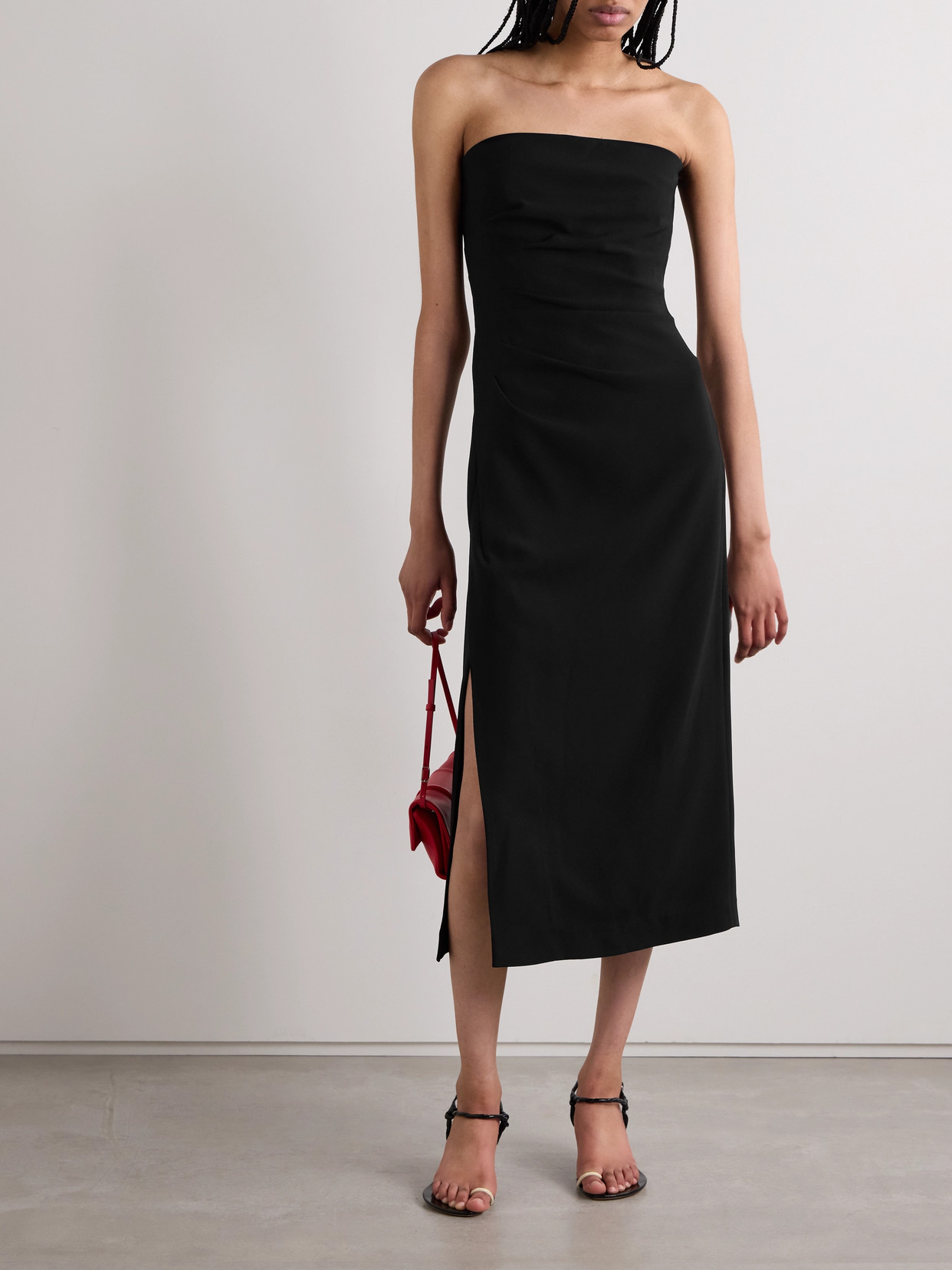 Shop Proenza Schouler Shira Draped Strapless Crepe Midi Dress In Black