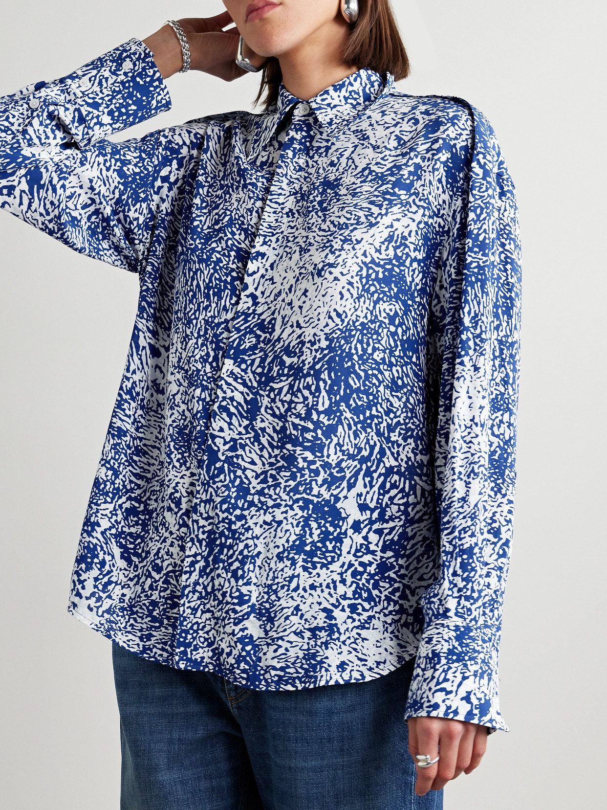 Shop Proenza Schouler Norman Printed Crepe Shirt In Blue