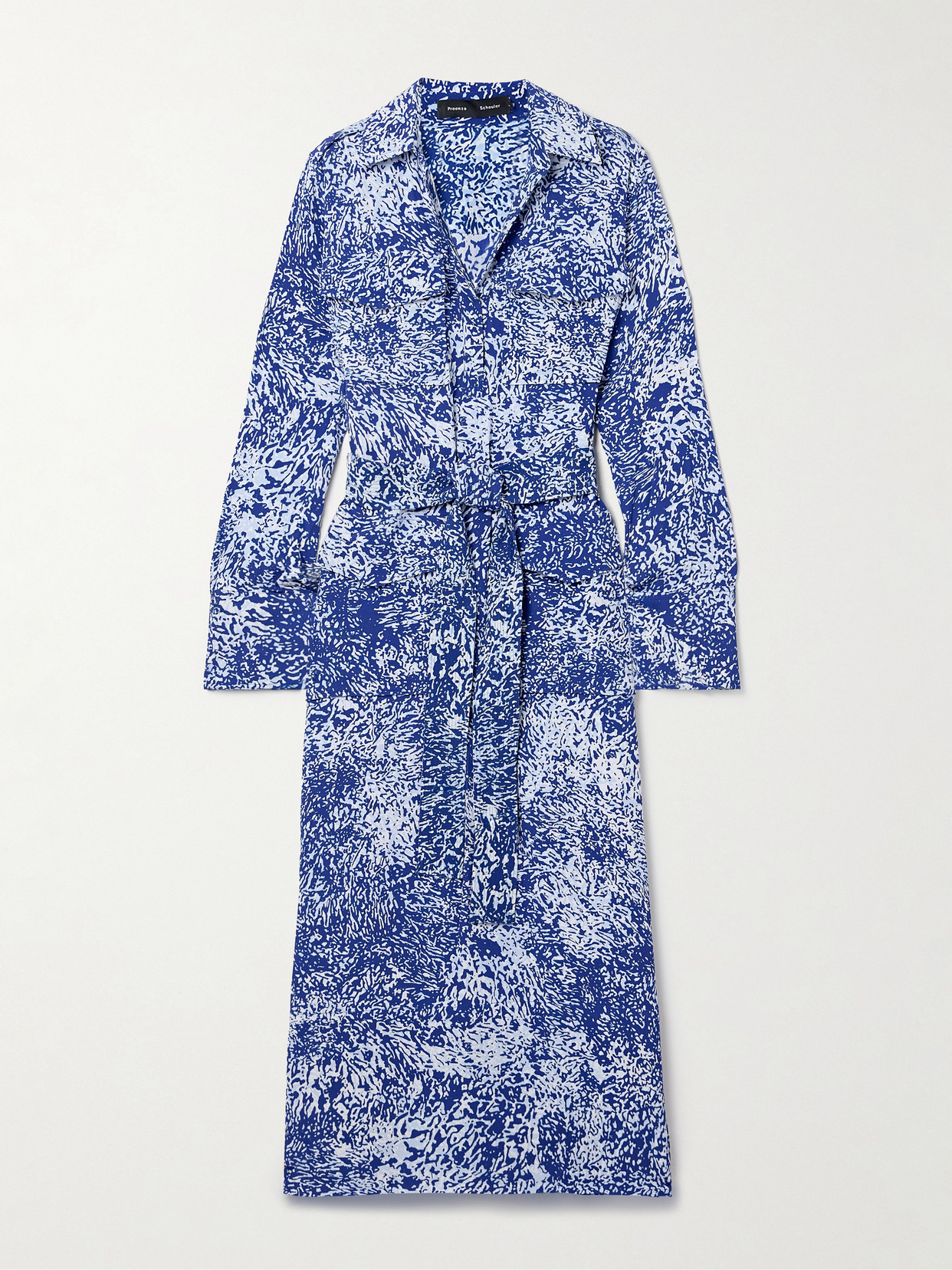 Proenza Schouler Vanessa Belted Printed Crepe Midi Dress In Blue