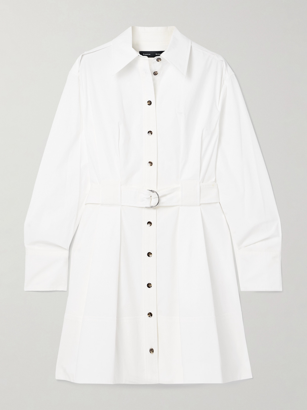 Proenza Schouler - Viola Belted Pleated Cotton-blend Poplin Mini Dress - White