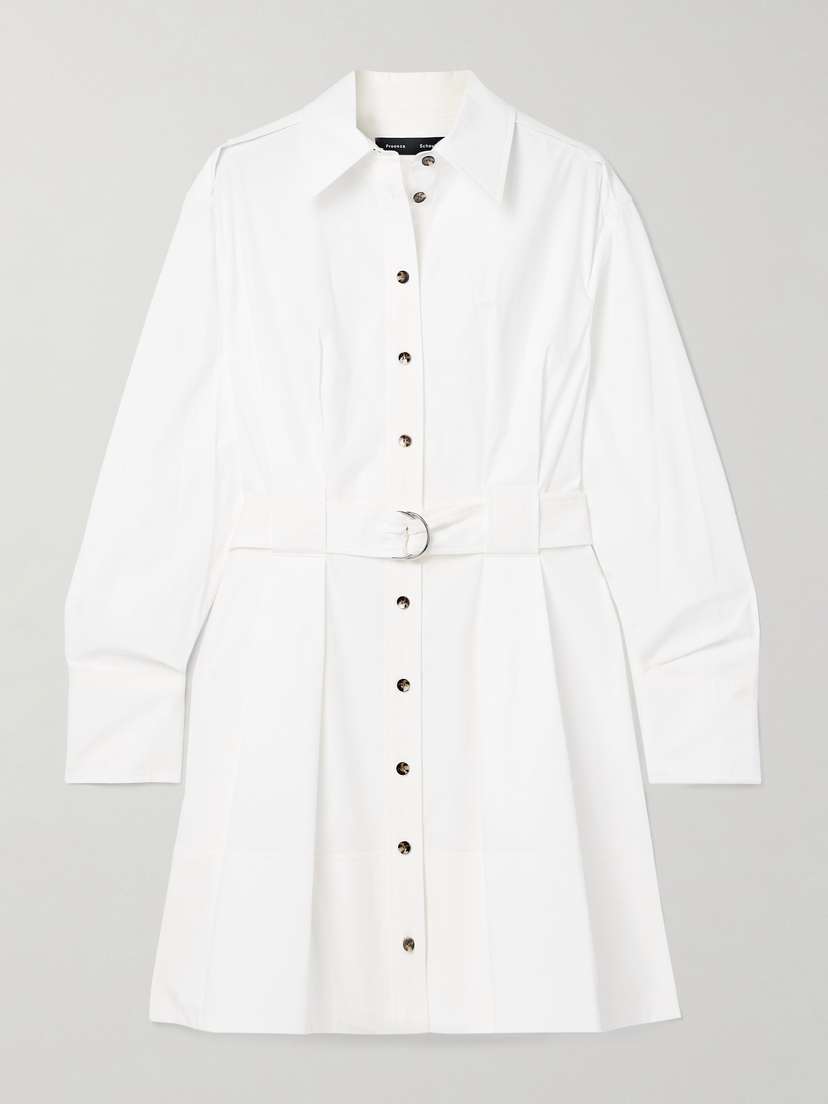 Proenza Schouler Viola Belted Pleated Cotton-blend Poplin Mini Dress