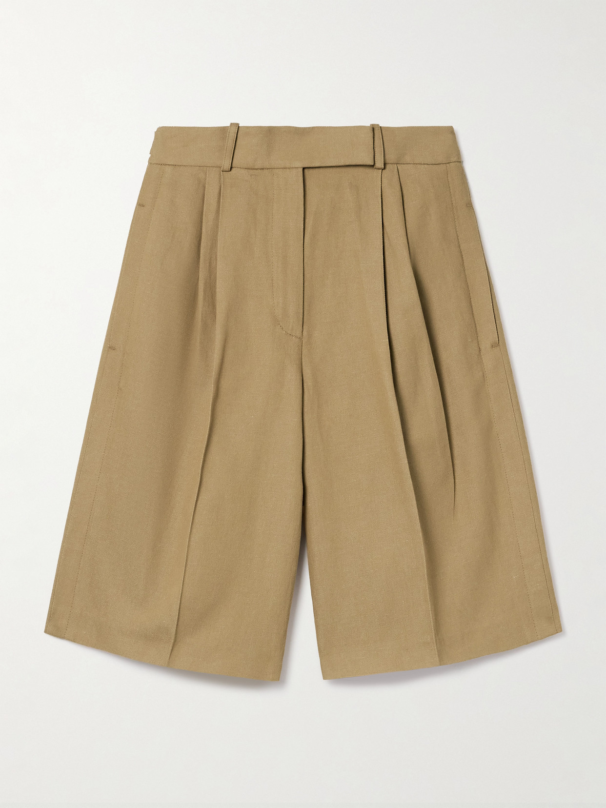 Proenza Schouler Jenny Pleated Cotton And Linen-blend Twill Shorts In Neutrals