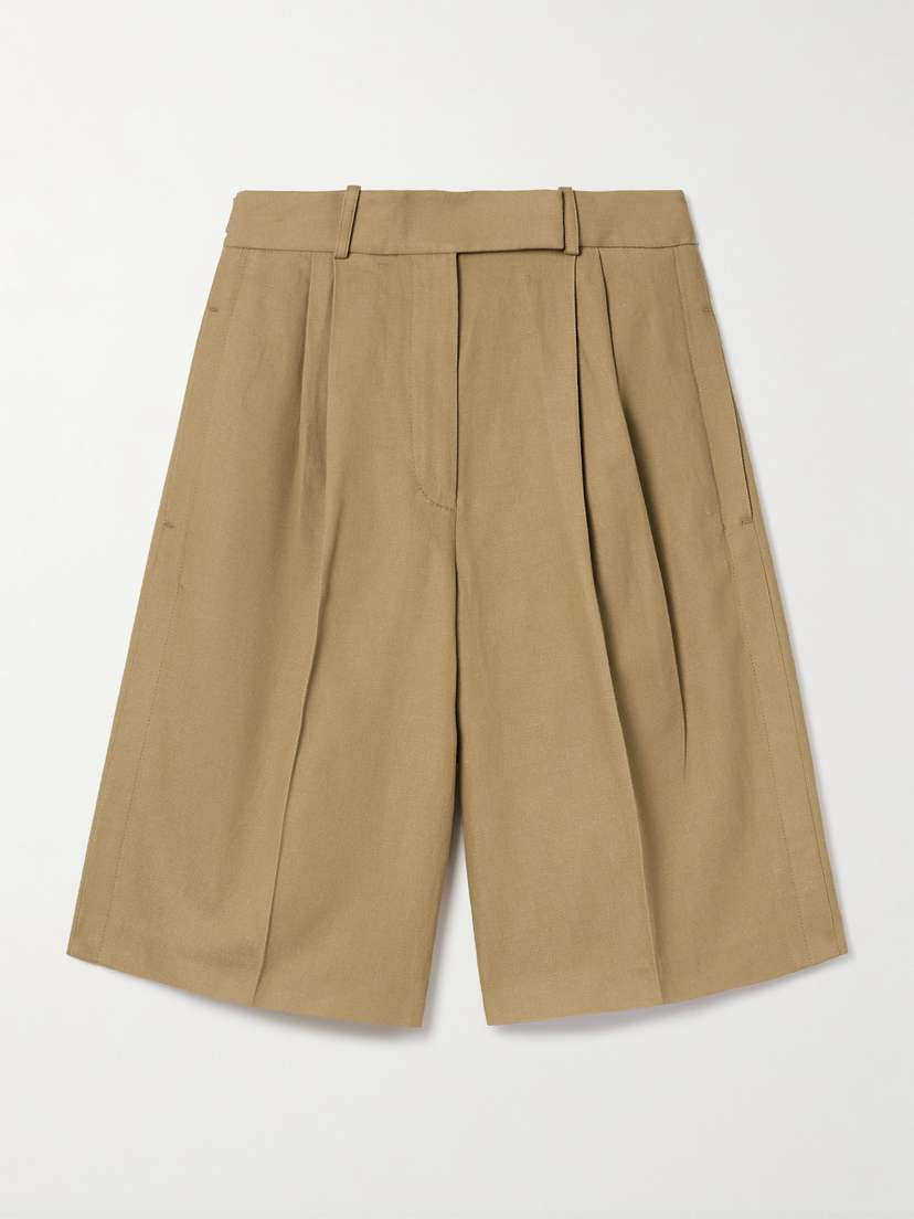 Proenza Schouler Jenny Pleated Cotton And Linen-blend Twill Shorts