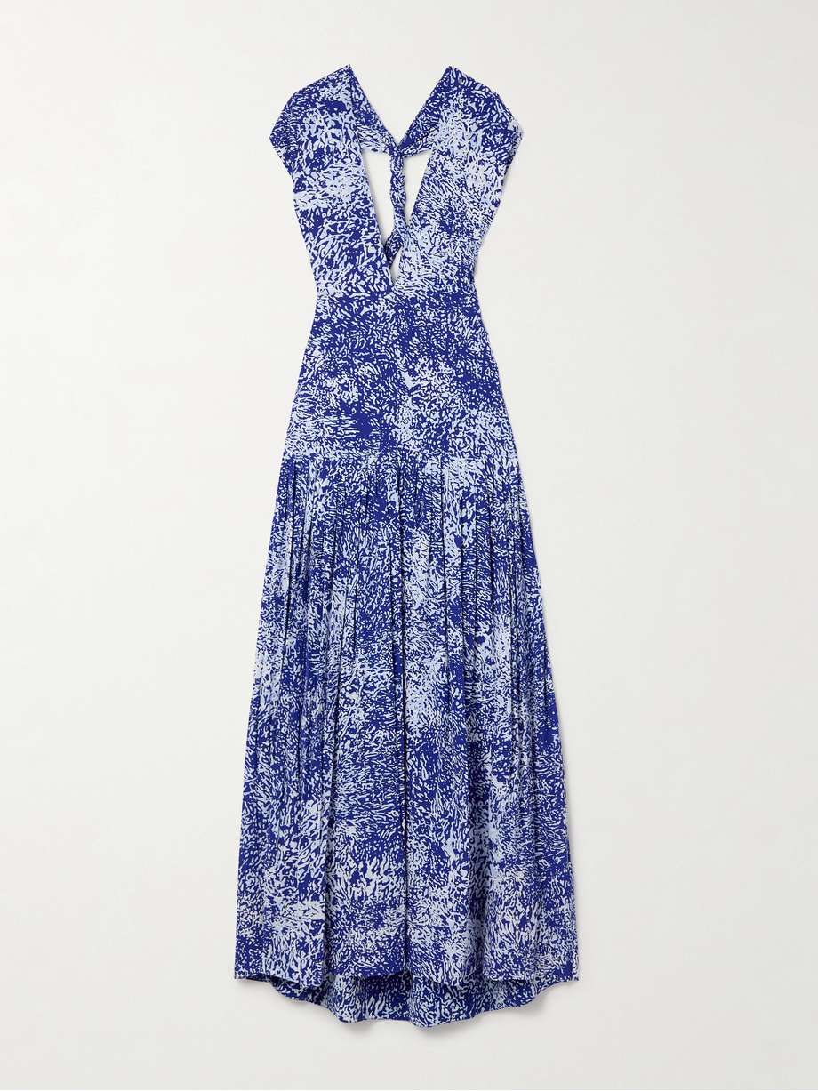 simone pleated printed crepe maxi dress