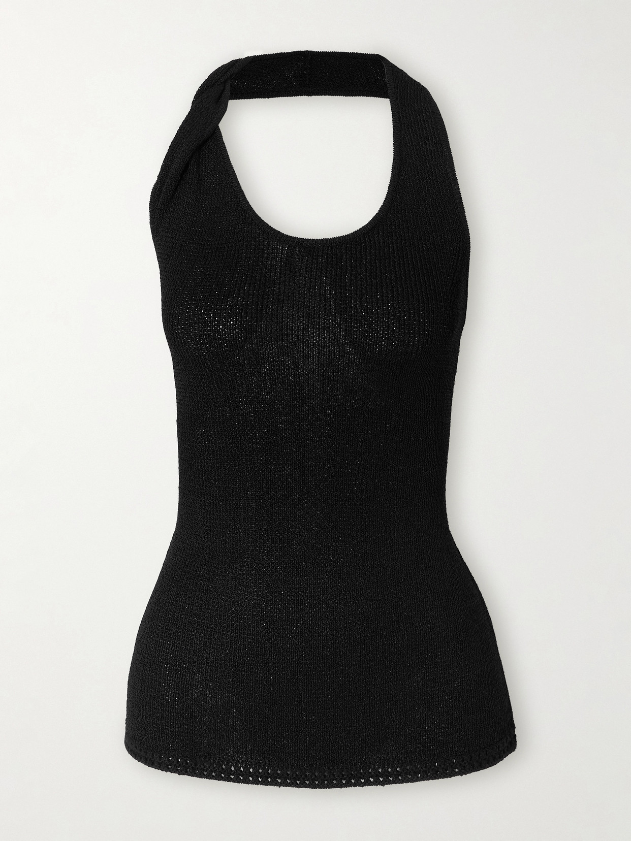 Proenza Schouler Stevie Asymmetric Open-knit Halterneck Top In Black