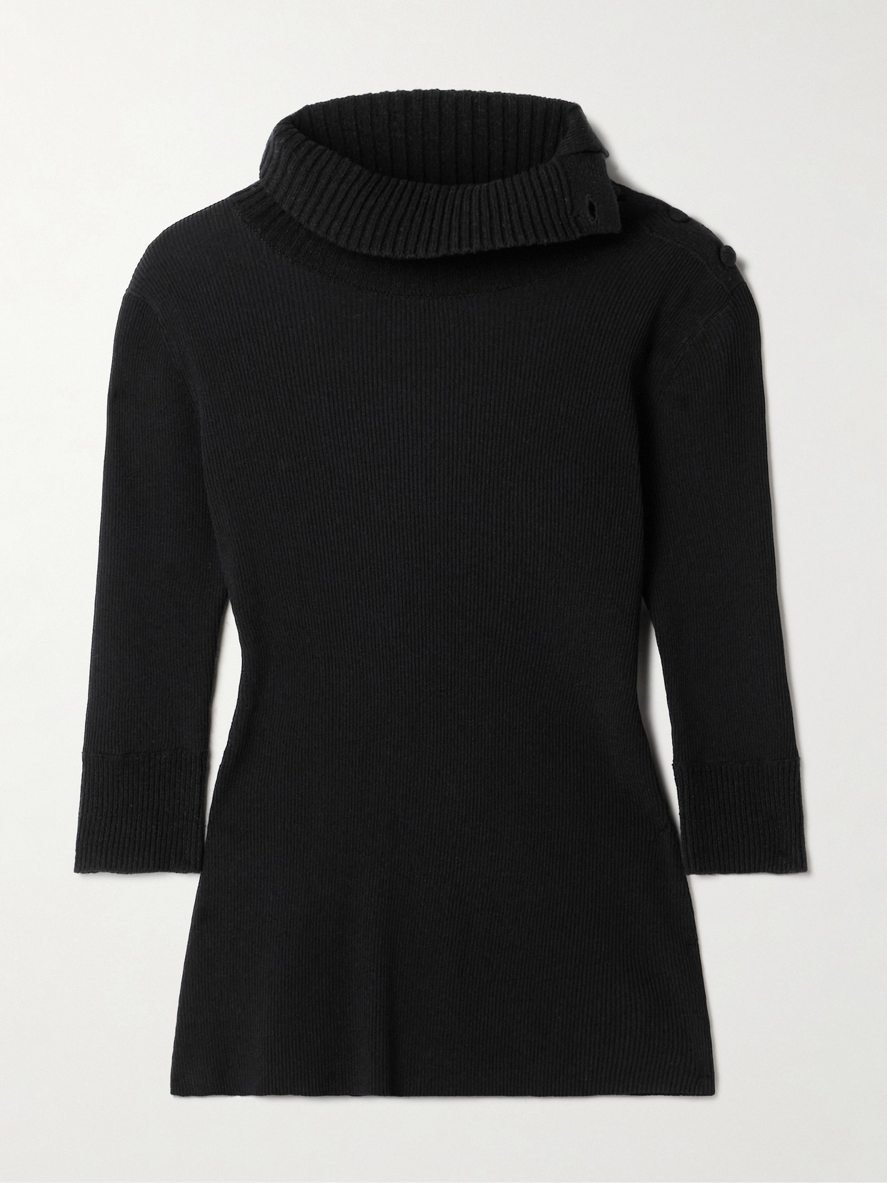 Proenza Schouler White Label Daxton Button-embellished Ribbed-knit Turtleneck Jumper In Black