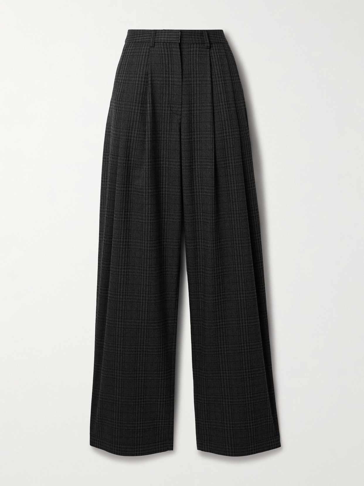 Proenza Schouler White Label Eleanor Pleated Checked Flannel Wide-leg Pants In Gray