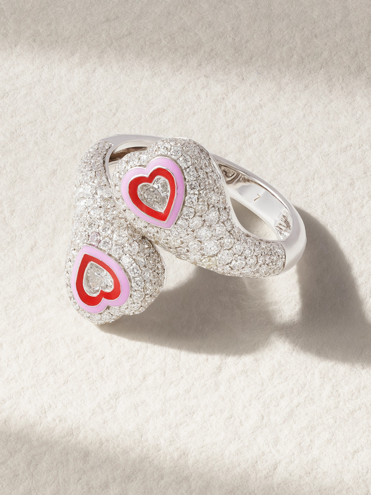 Kamyen - Gemini Heart 18-karat White Gold, Diamond And Enamel Ring - 5