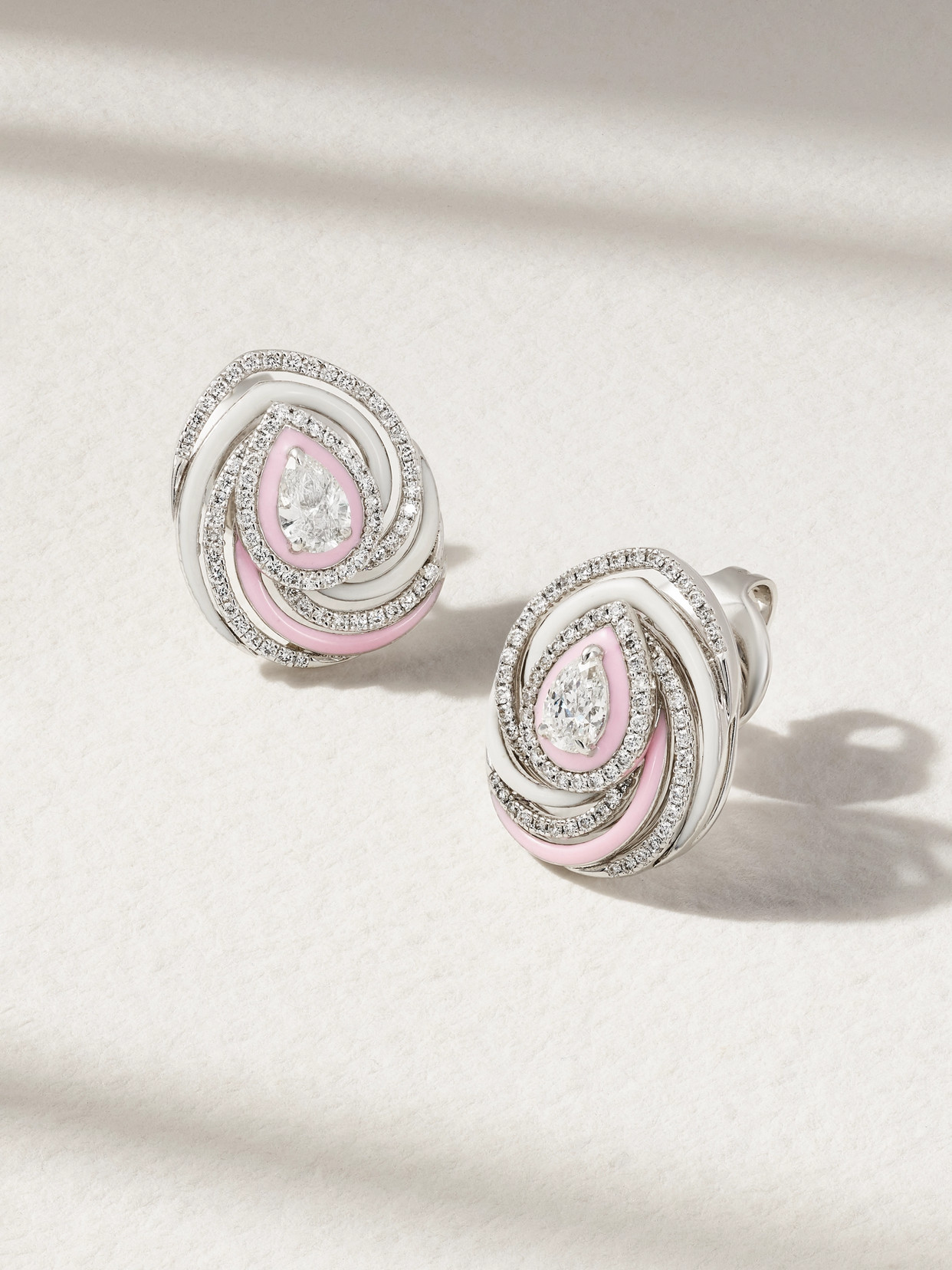 Kamyen Oceane 18kt White Gold Earrings With Enamel And Diamonds In Pink