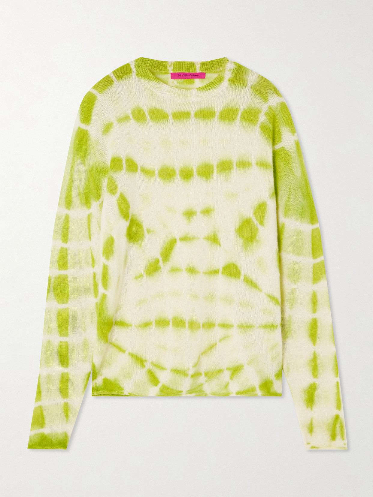 The Elder Statesman Trance Tie-dyed Cashmere Jumper In Ivory W/ Wasabi