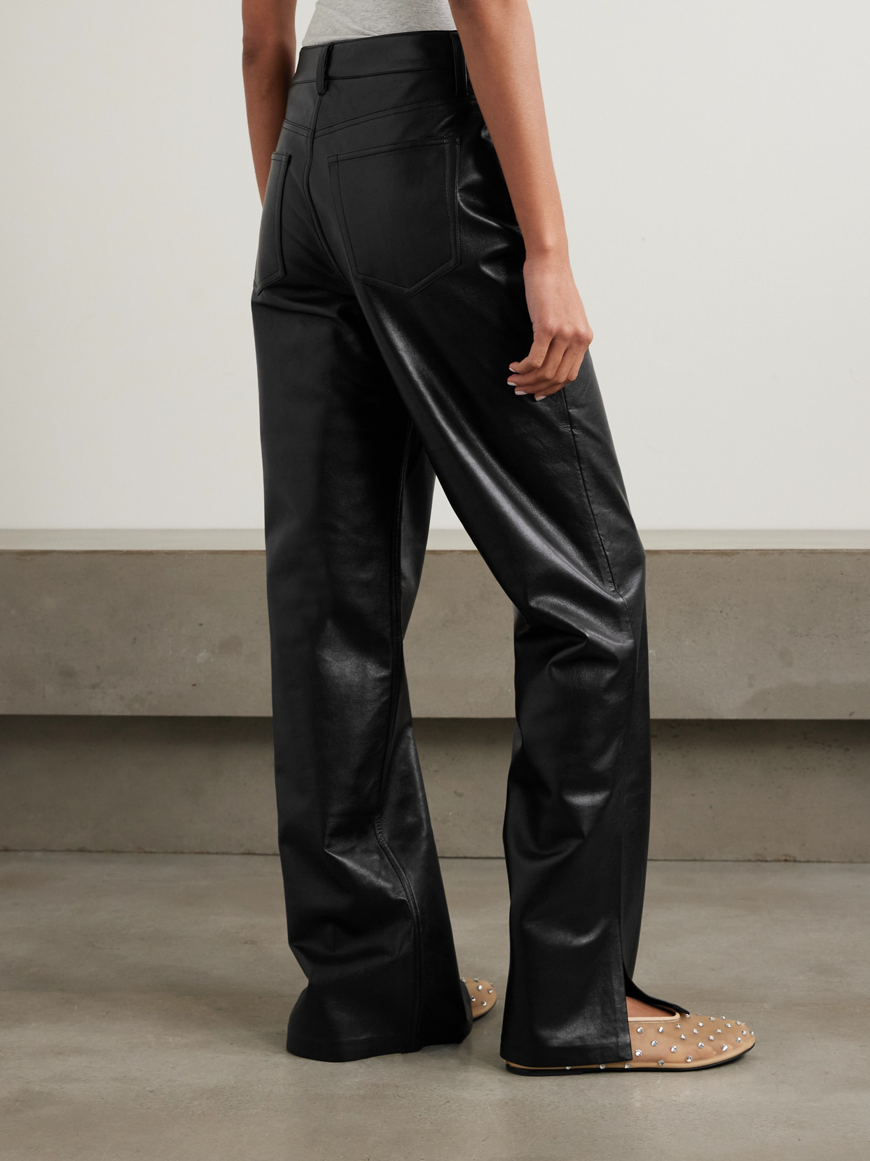 Anine Bing Roy Recycled-leather Straight-leg Pants In Black