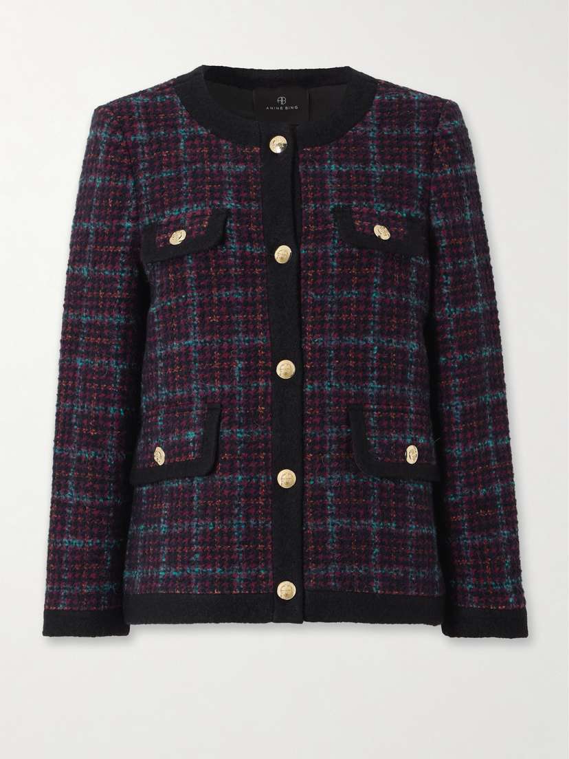 Anine Bing Lydia Checked Tweed Blazer