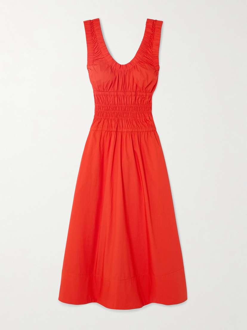 Proenza Schouler White Label Penny Shirred Pleated Cotton-poplin Midi Dress