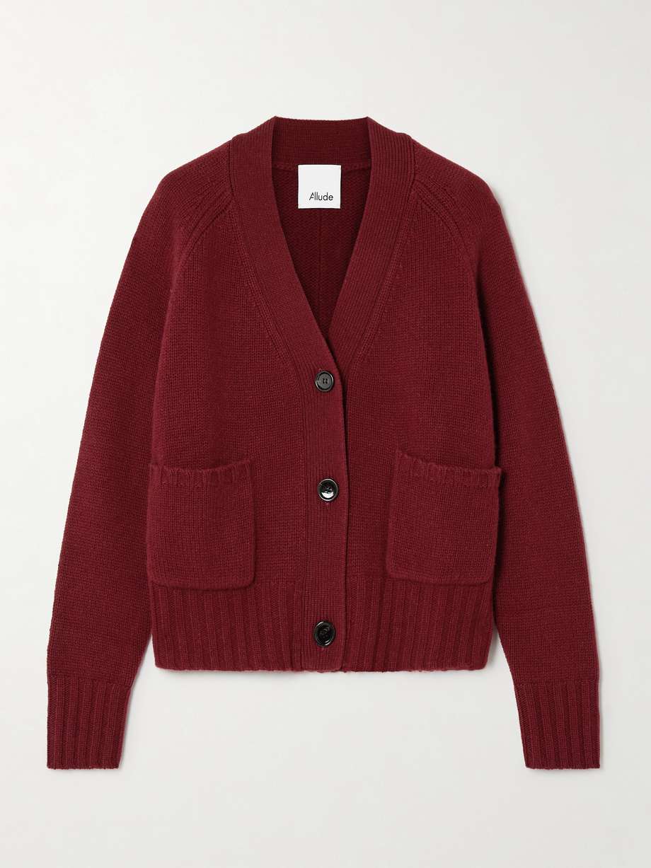 ALLUDE burgundy Wool and cashmere-blend cardigan