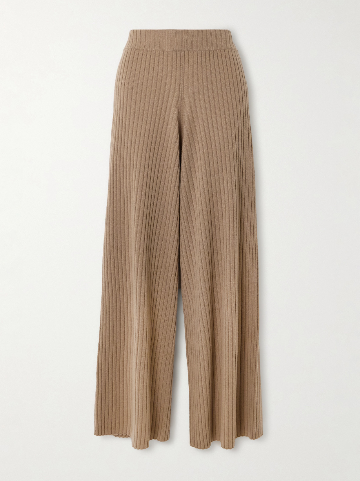 Allude - Ribbed Cashmere Wide-leg Pants - Brown